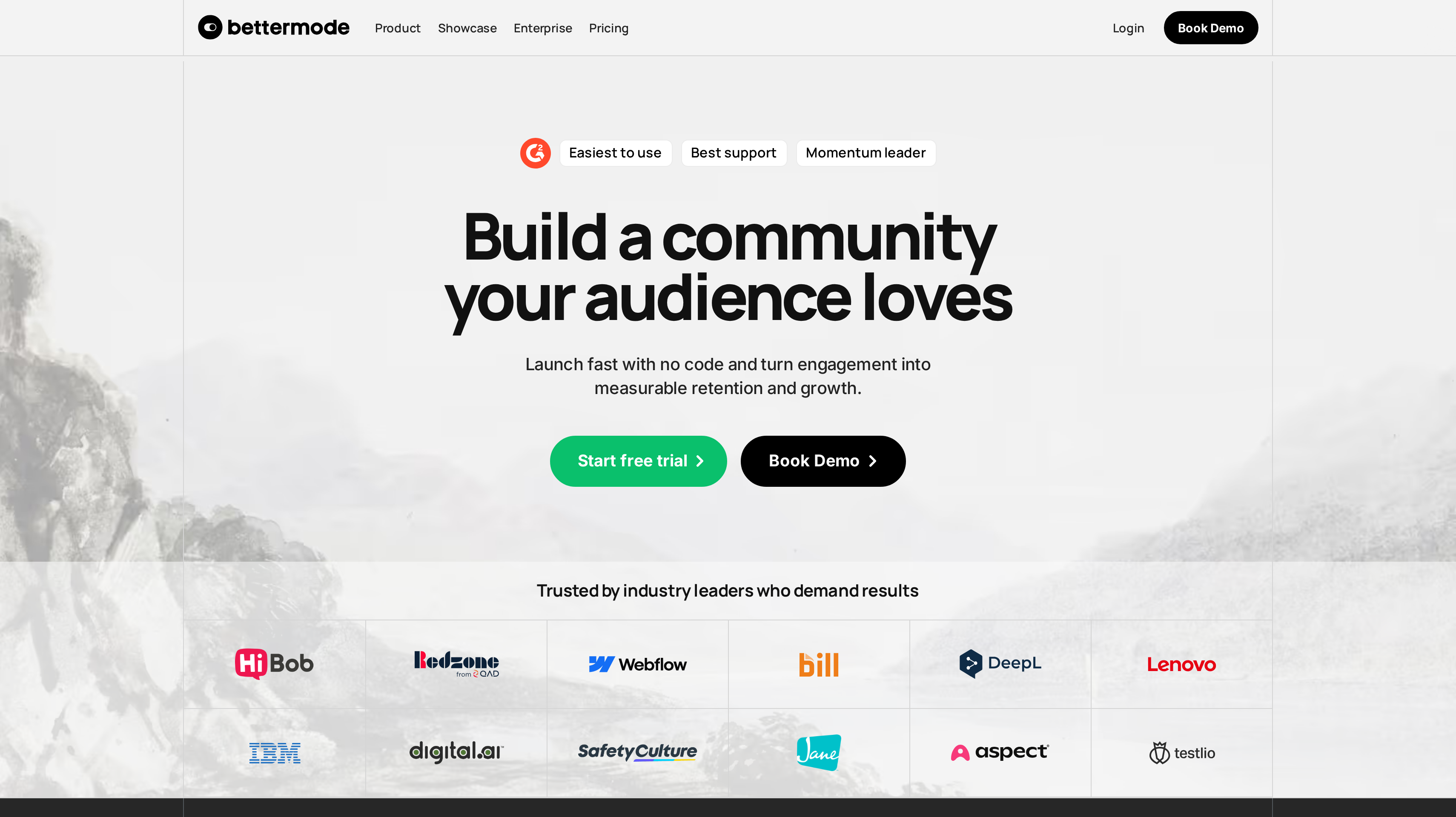 Bettermode homepage showing its build a community your audience loves hero