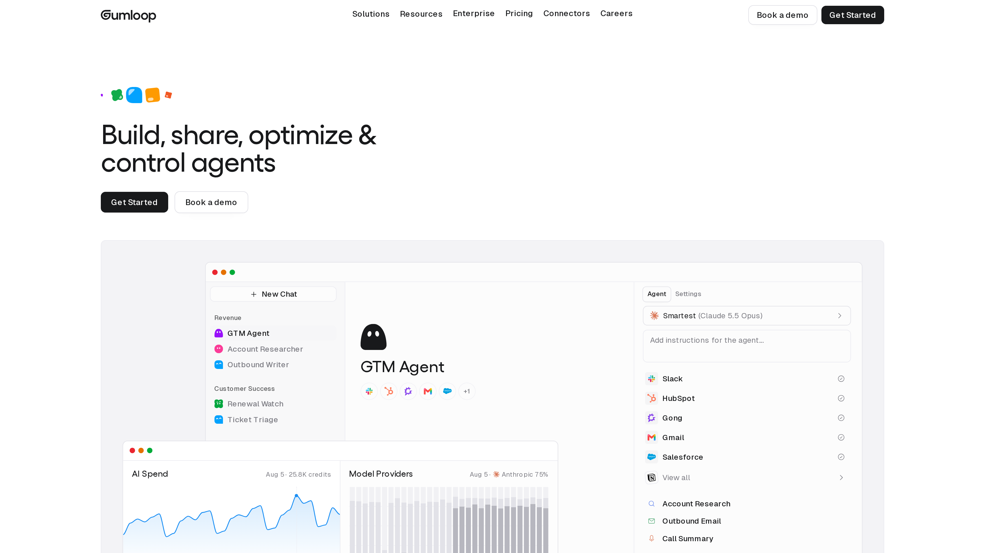 Gumloop homepage showing its agent builder interface