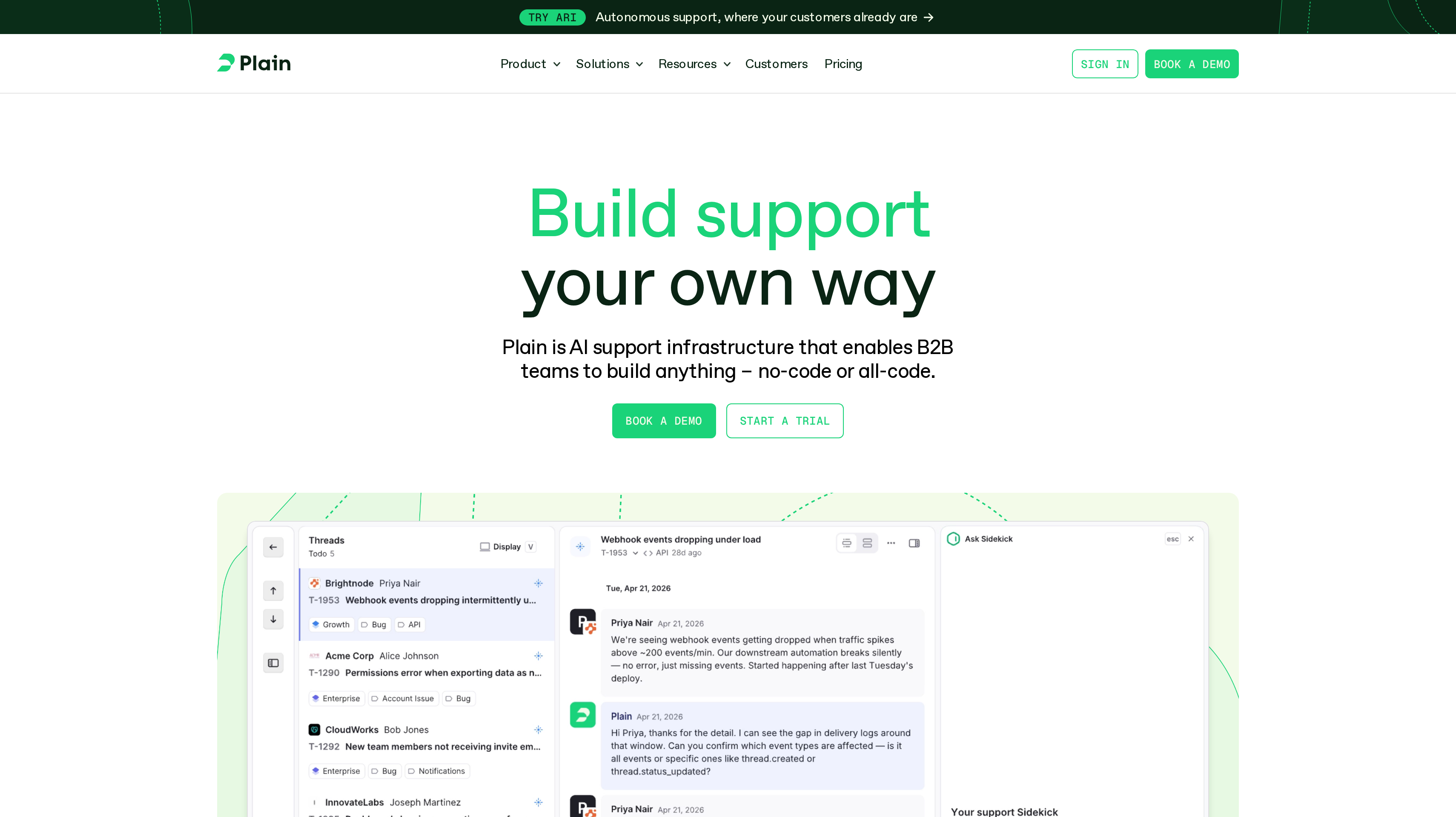 Plain homepage showing its build support your own way hero