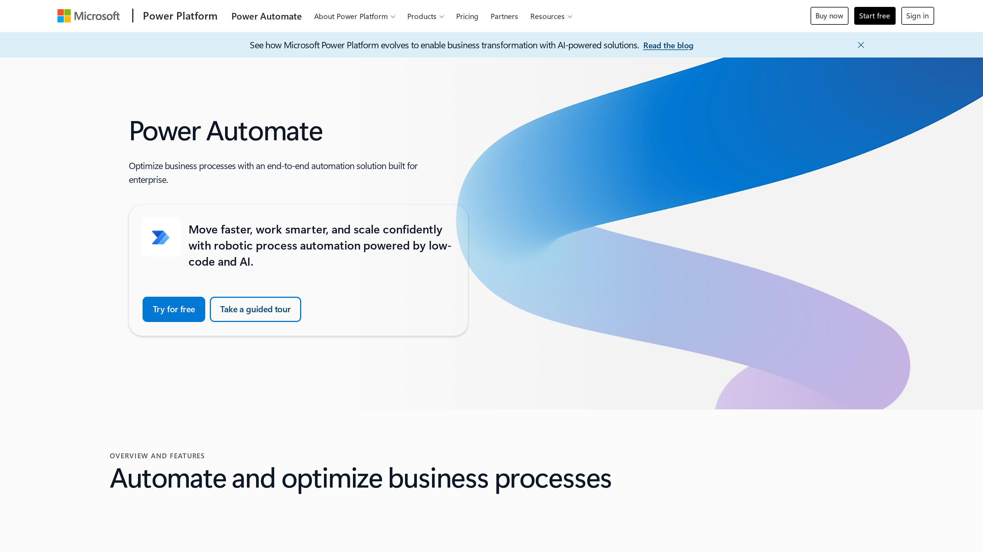 Microsoft Power Automate product page hero