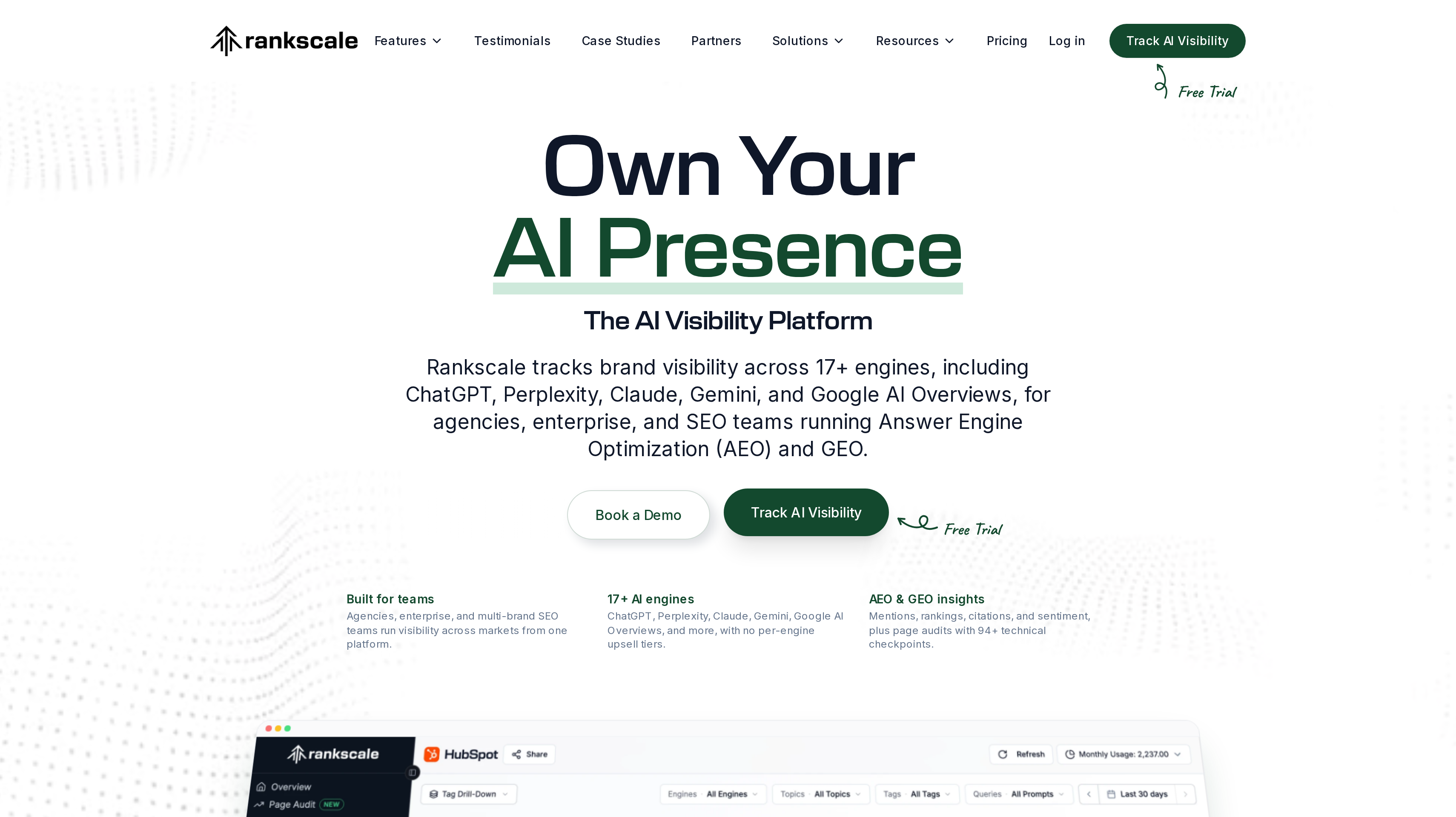 Rankscale homepage showing its own your AI presence hero