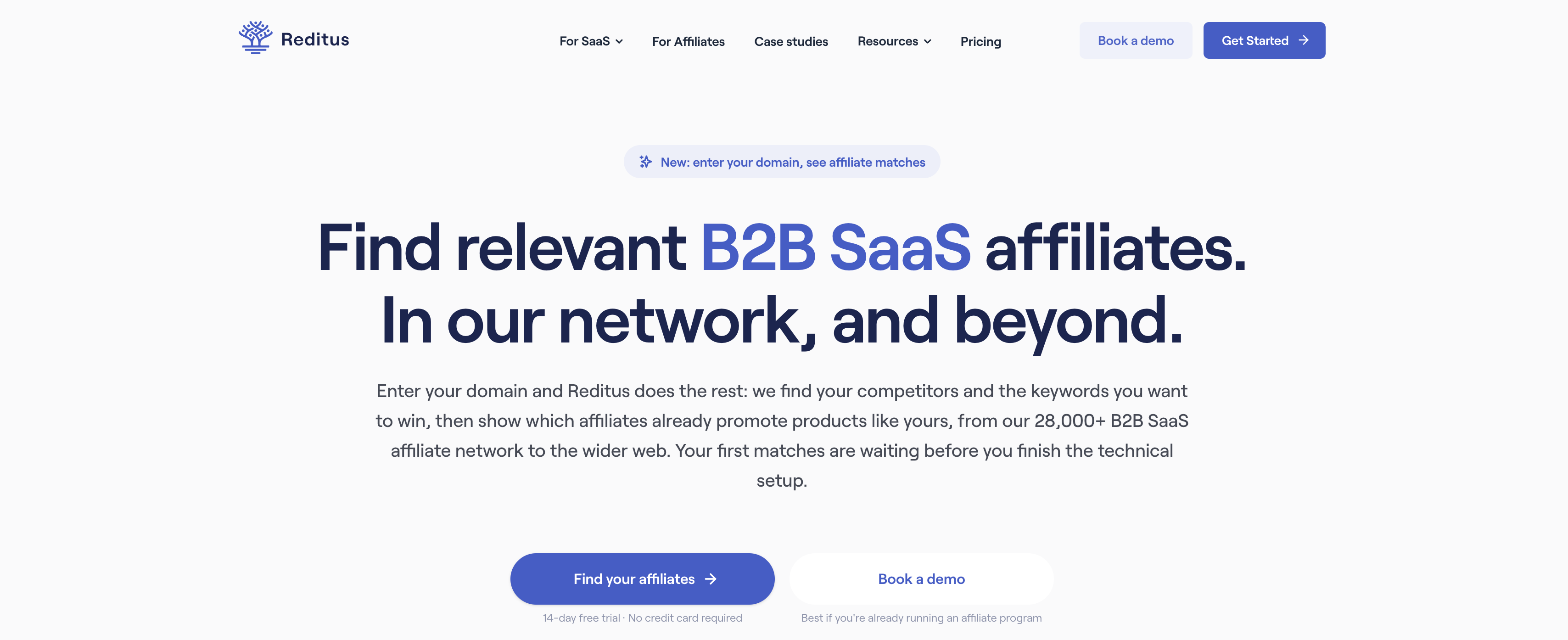 Reditus homepage describing B2B SaaS affiliate discovery
