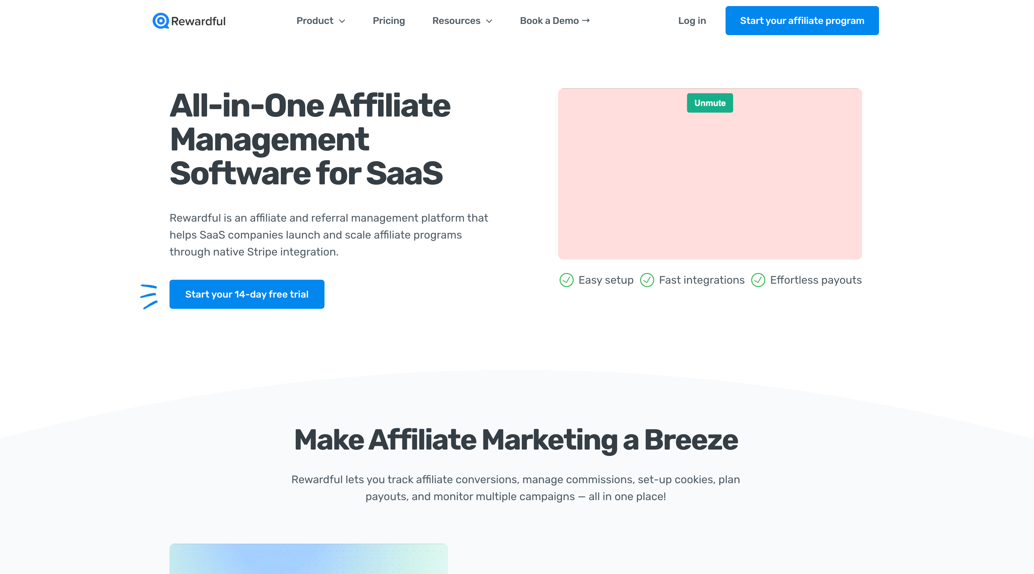 Rewardful homepage describing SaaS affiliate management