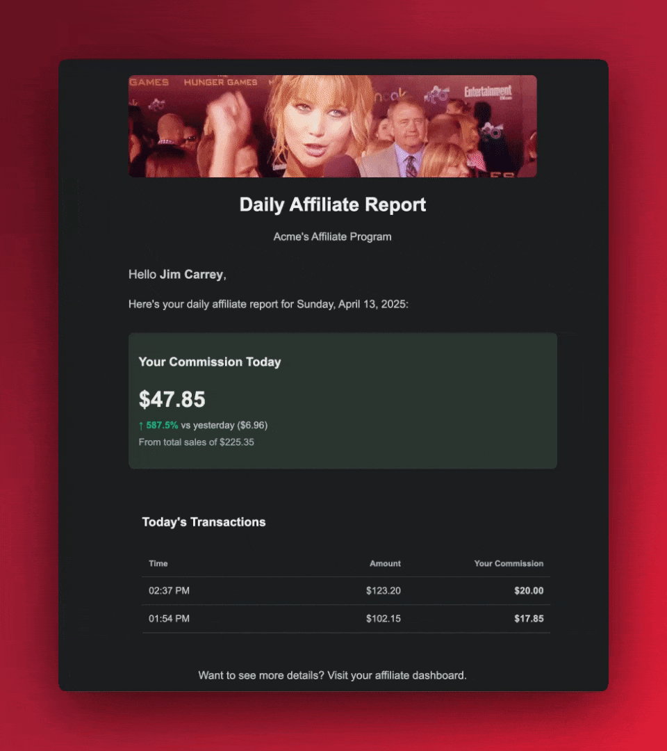 Email Report screenshot