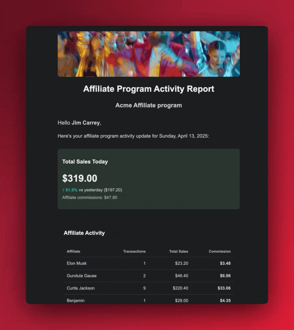 Email Report screenshot