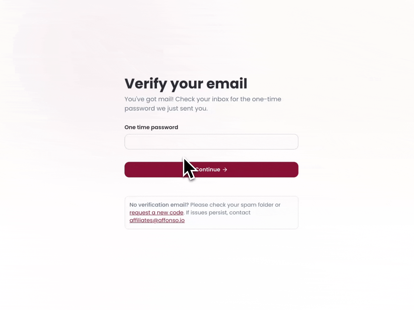 Affiliate One-Time-Password Resend Function