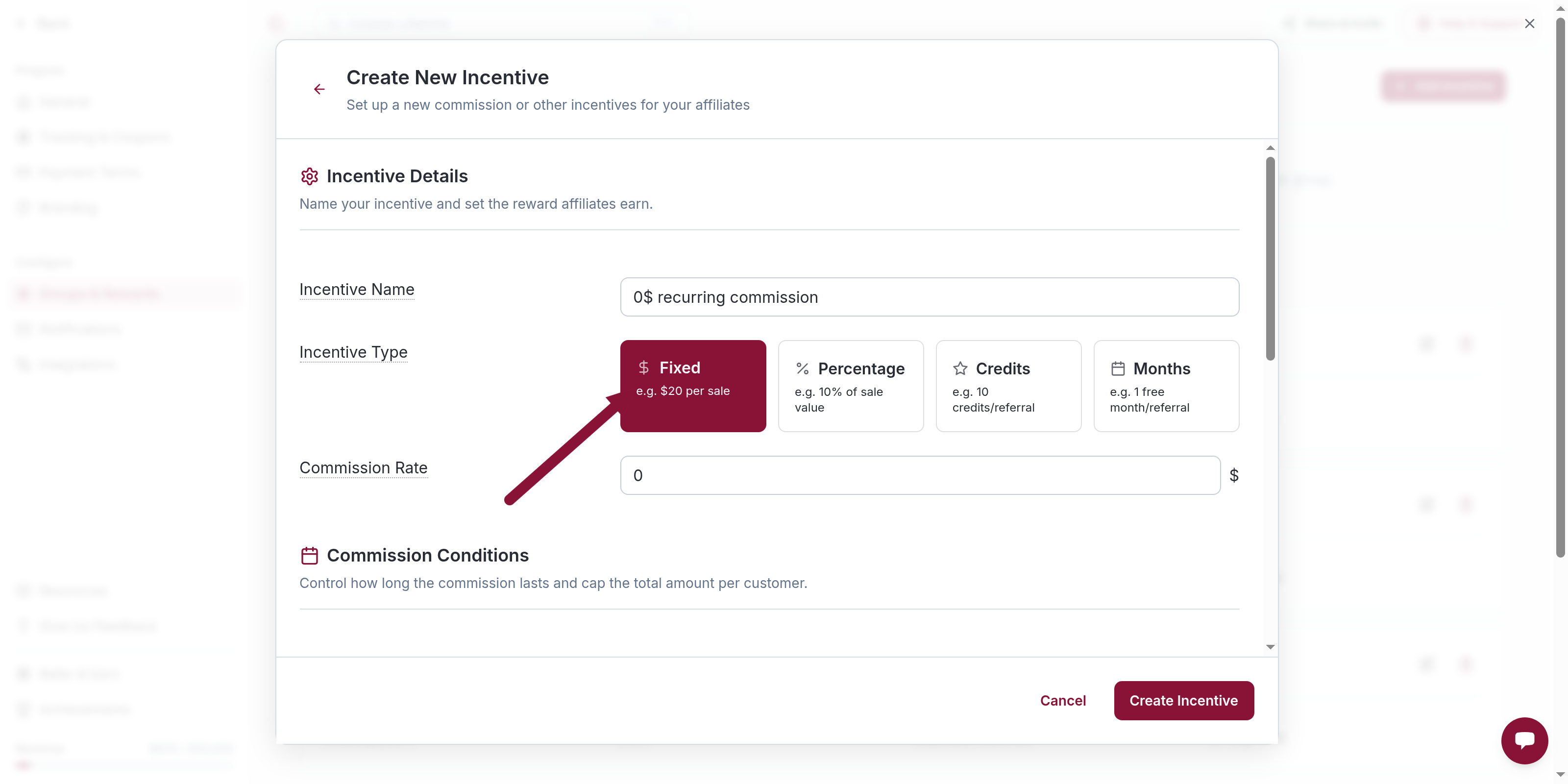 Add Incentive with Fixed amount set to 0