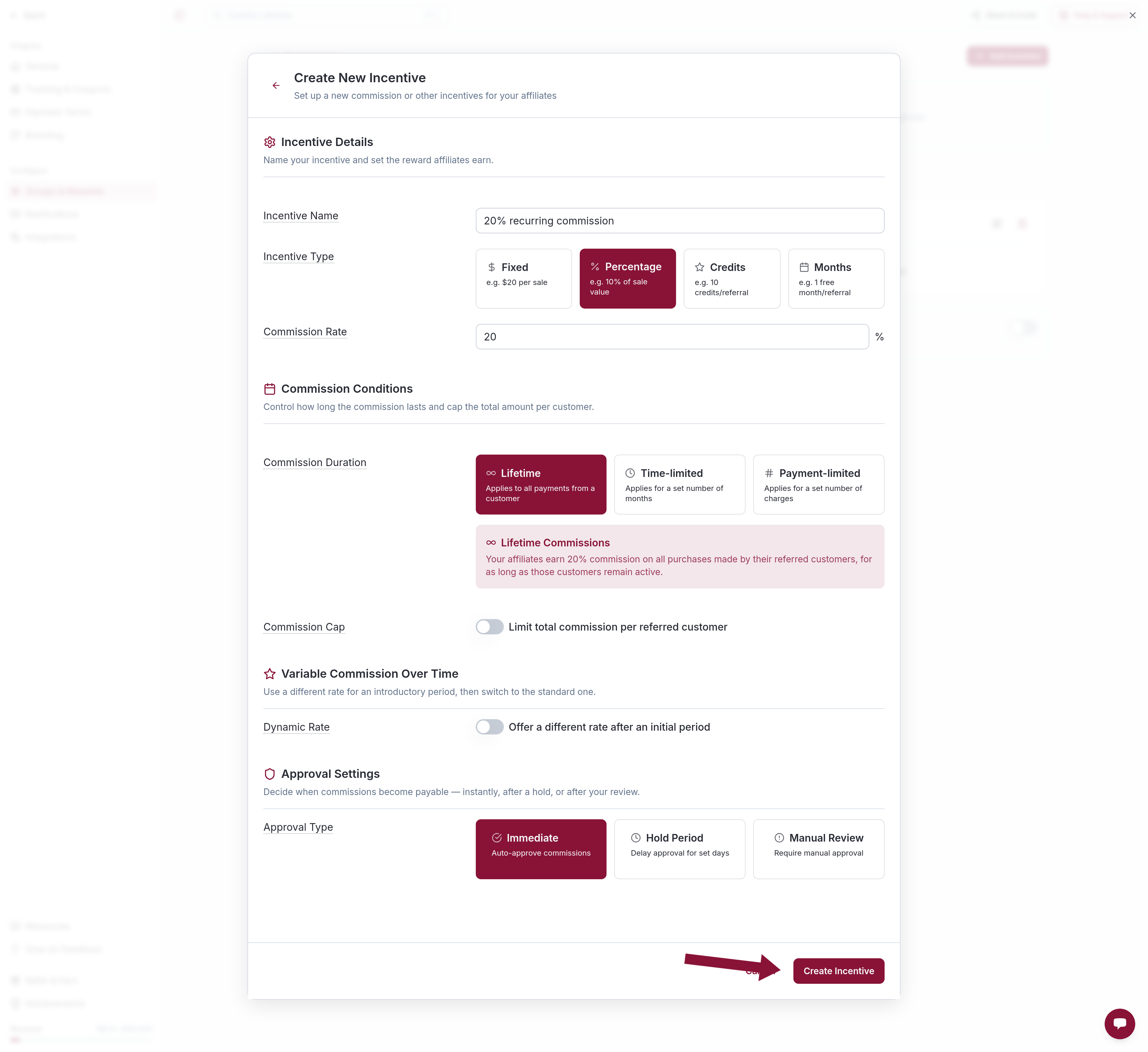 Create New Incentive form