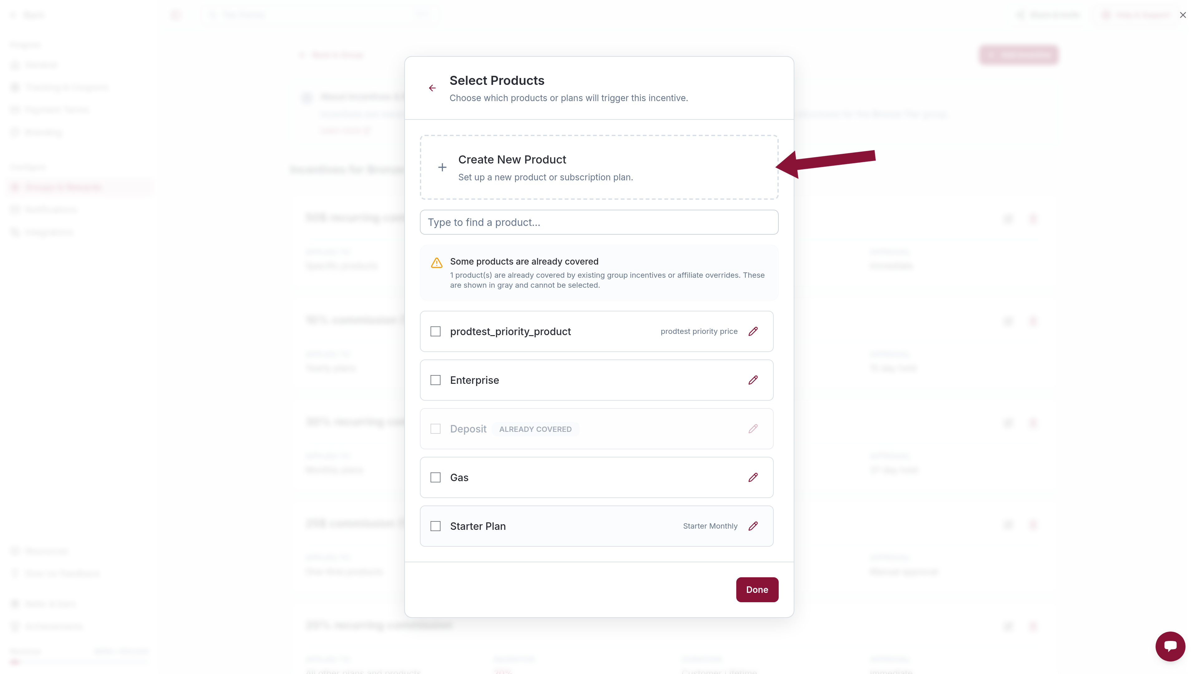 Create New Product for the event incentive