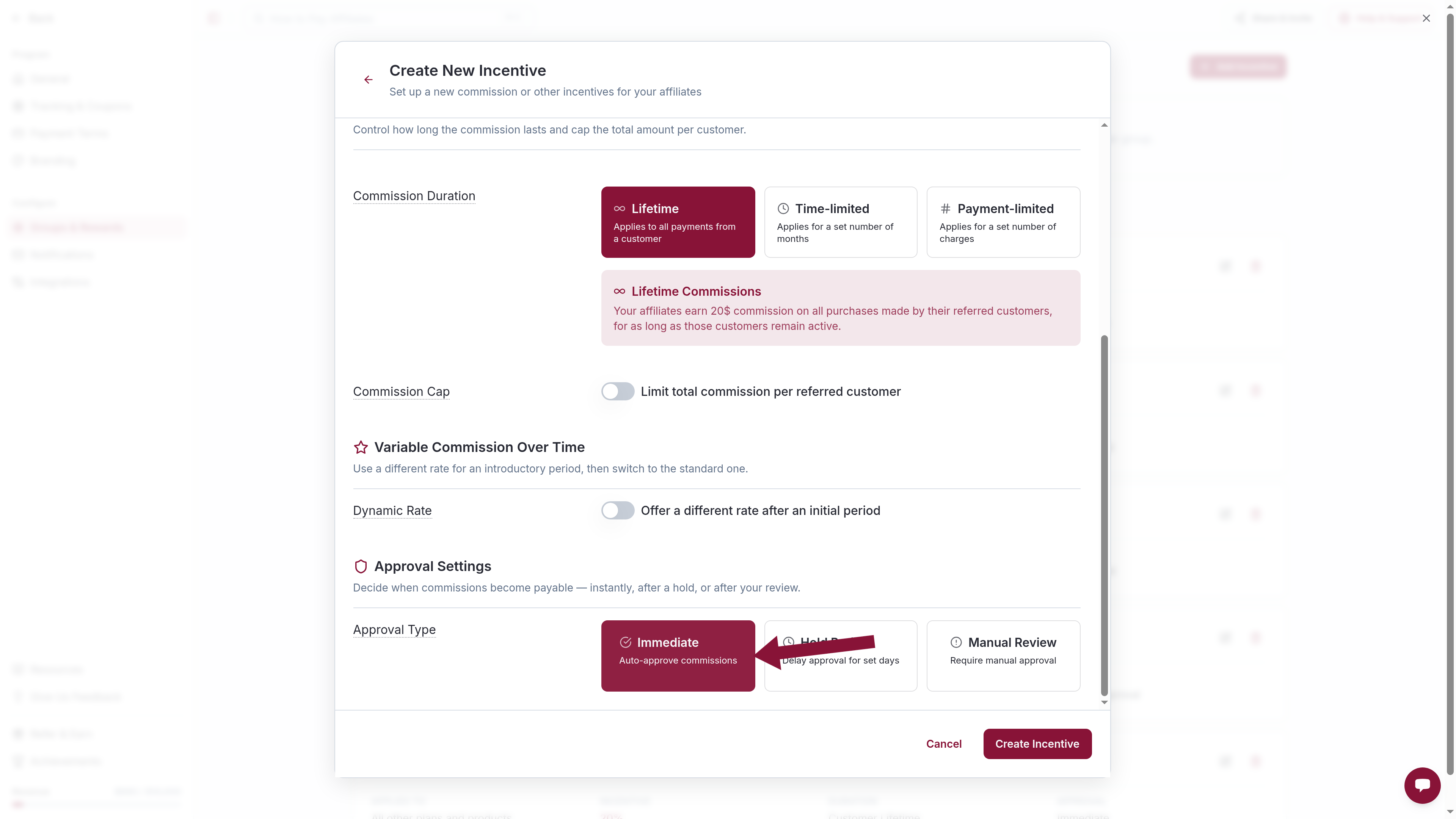 Fixed amount and Approval Type Immediate