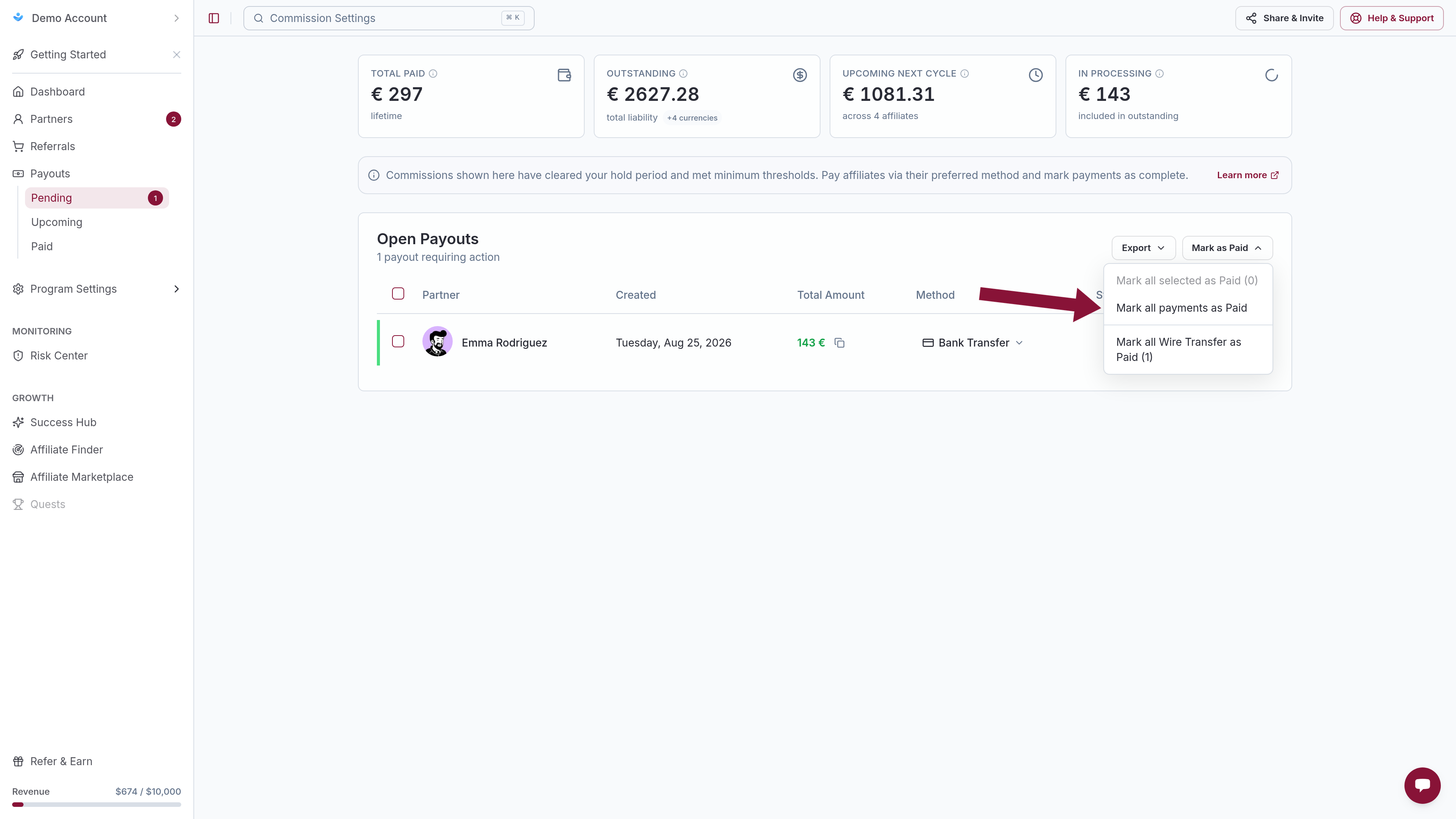 Mark as Paid on Open Payouts